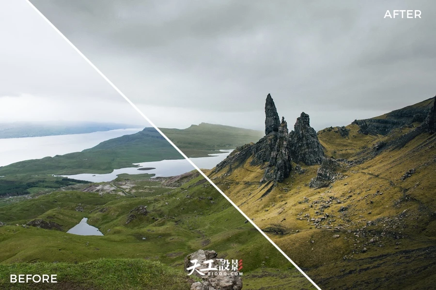 自然风光大范围山川浅青天工13号预设Lightroom预设 6款 xmp